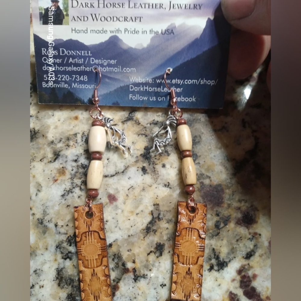 Southwestern leather and bone earrings.